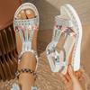 Fashion Plus Size Wedge Sandals Women's Summer 2025 New Kitten Heel Platform Trifle Platform Boho All-Go Sandals