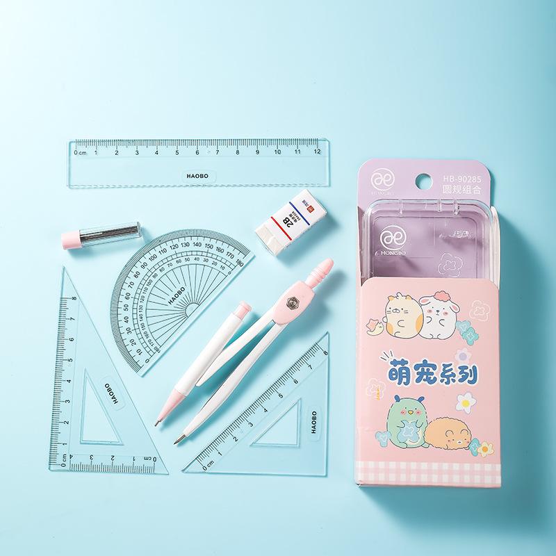 7pcs/set Circular Gauge Set Student Ruler Protractor Learning Stationery Gift Set Student Drawing Painting