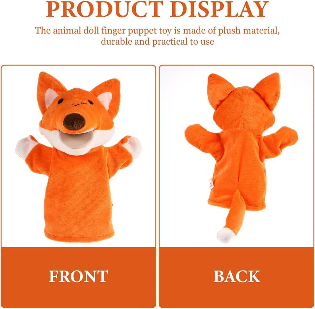 Hand Puppet with Moving Mouth, Plush Animal, Fox, Kids, Soft, for Theatre, Ventriloquism, Gloves, Cute, Gift