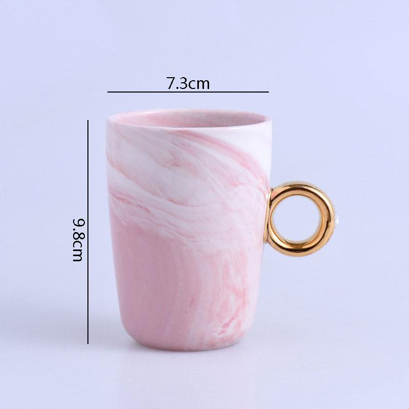 Marble Texture Ceramic Mug Creative Gold Diamond Ring Handle Coffee Mug High Beauty Couple Cup Home Breakfast Cup Beverage Cup