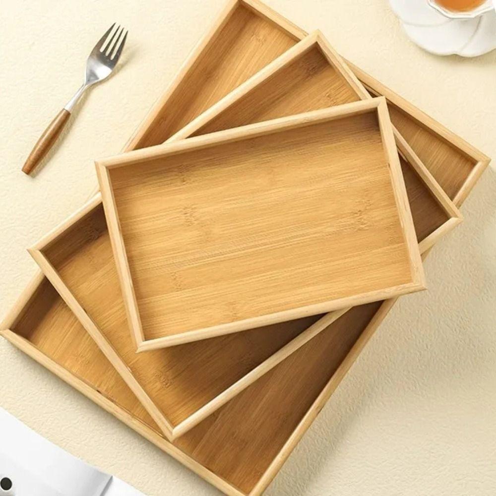 Bamboo Wooden Tea Tray Rectangular Dinner Plate Tableware Serving Tray  Hotel