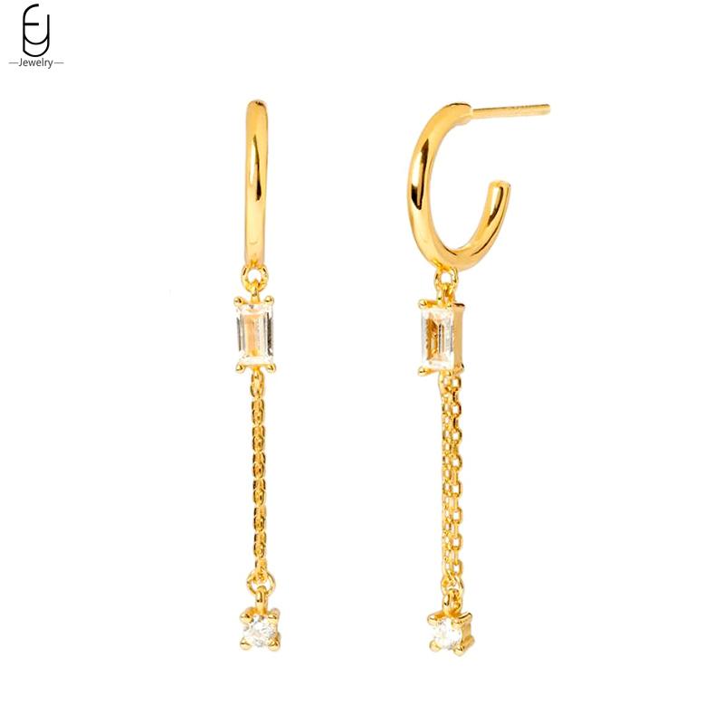 925 Silver Needle Luxury Long Chain Tassel Crystal Stud Earrings For Women Exquisite Pendant Gold Earrings Fine Jewelry