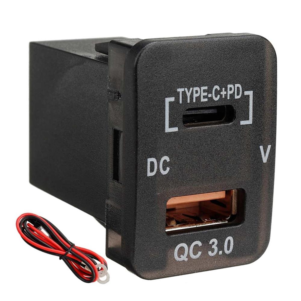 Type-C+PD QC3.0 Charger Adapter w/LED Digital Voltmeter For Toyota Camry Corolla