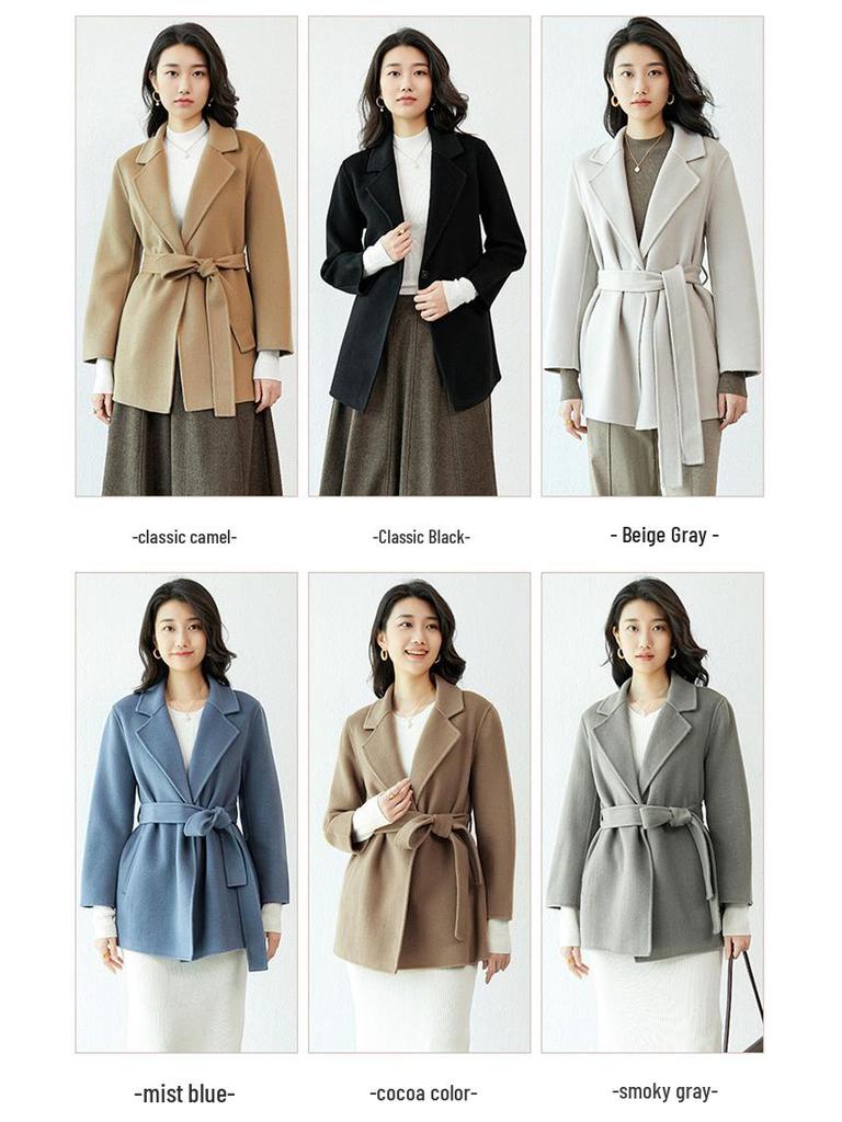 High-End Autumn & Winter Double-Sided Wool Coat: 100% Pure Wool, Tie-Waist, Slimming Mid-Length Outerwear for Women
