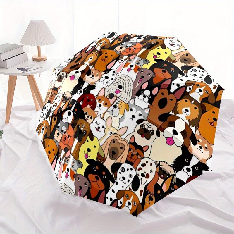 1pc Cartoon Dogs Automatic Folding Umbrella - 8-Rib Iron Frame, Windproof, Portable Sunshade with Plastic Handle for Travel & Outdoor Activi