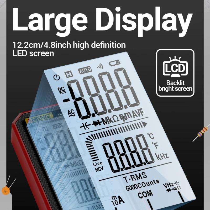 2026 ANENG 620A Digital Multimeter 6000 Counts AC DC Voltage Current Resistance Capacitance Temperature Tester NCV Live Wire Detector Digital Display
