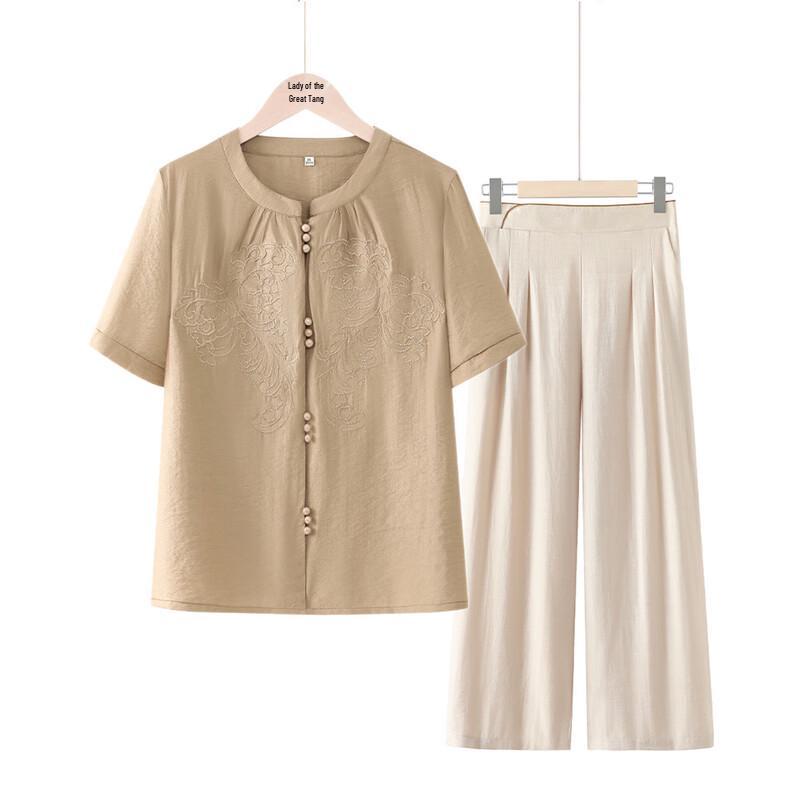 Datang Furen Grandma s Lightweight Stand-Collar Summer Blouse Set 3XL