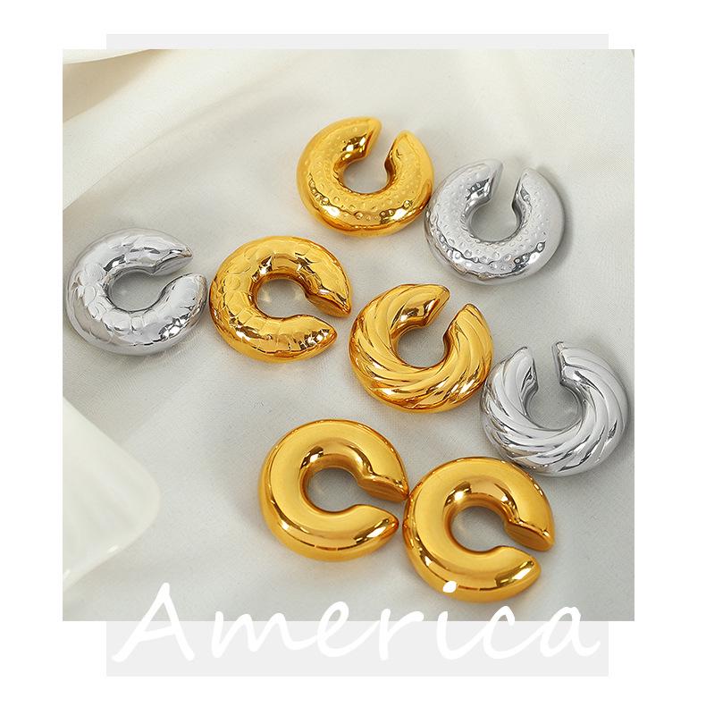 Stylish Gold-Plated Textured Ear Cuff for Women - Titanium Steel, Non-Pierced, Elegant Office Accessory