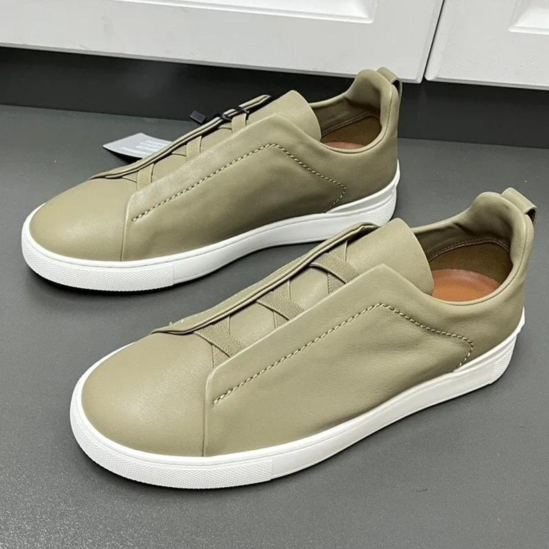 Spring Autumn Vintage High Quality Genuine Leather Lace-Up Shoes Man's Solid Color Round Toe Low-cut Flat Bottom Shoes