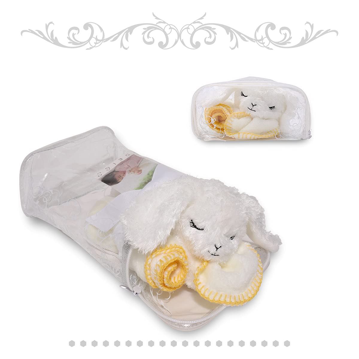 

DEIGO Baby Shower Baby Cuddle Newborn Pacifier Weaning Gift for Boys and Made in Bunny Yellow Pouch Gift, Blanket, Towel, Girls, Japan, Design, #3002