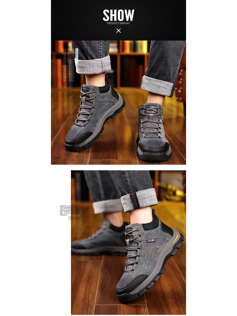 Pánské sněhule z pravé kůže - Sametová podšívka, Integrovaná vlna, Protiskluzové, Teplé zimní outdoorové boty