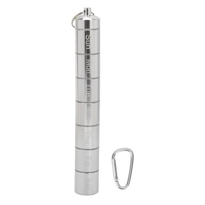 7 Tage Wöchentliche Medikamentenbox Aluminiumlegierung Wasserdicht Schlüsselanhänger Pillenbehälter Etui für Nahrungsergänzungsmittel
