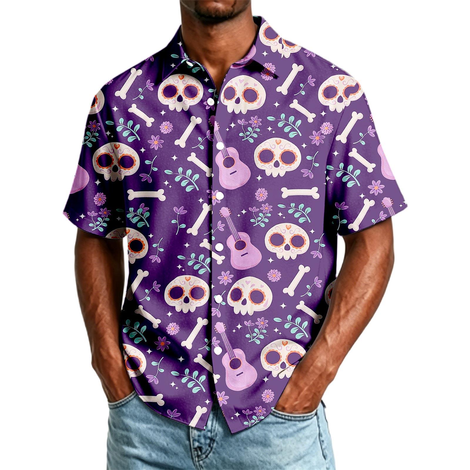 Men s Halloween Printed Short Sleeve Casual Shirt XXL