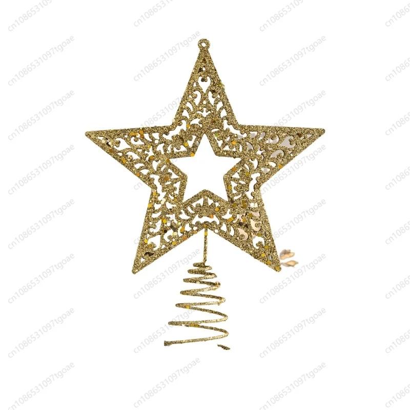 Y Christmas tree top star wrought iron ornaments, pentagram star sequins atmosphere Christmas decoration accessories
