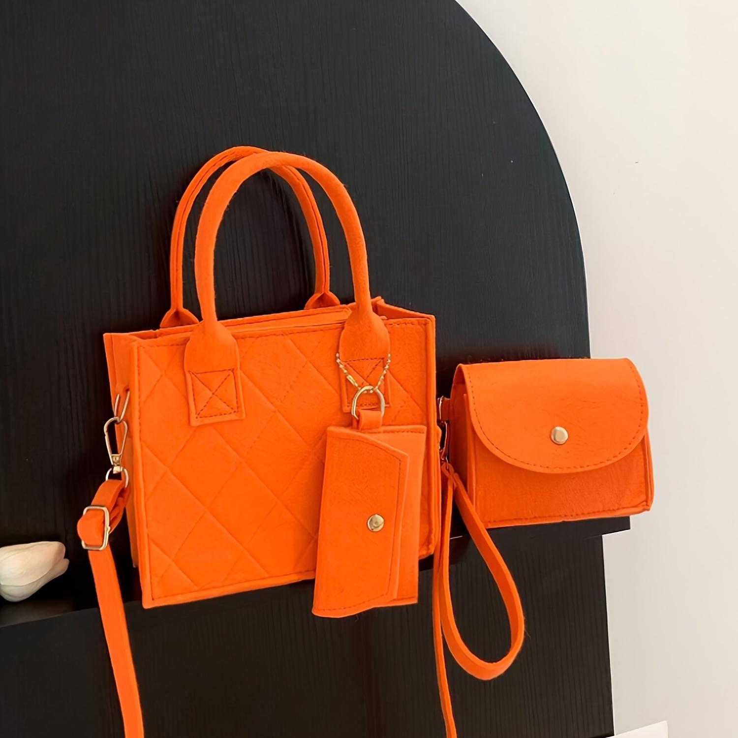 

Фетровый тисненый женский набор сумок Стильная сумка через плечо, подходящий клатч и кошелек, однотонная повседневная шикарная маленькая квадратная сумка для трендового ежедневного использования оранжевый