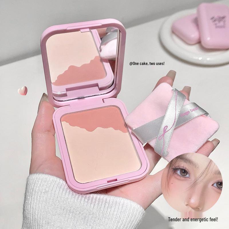 Gege Bear Transparenter Aufhellender Rouge-Puder mit Puderquaste - Weichzeichner Mattes Finish, Zwei-in-Eins Fixing-Puder