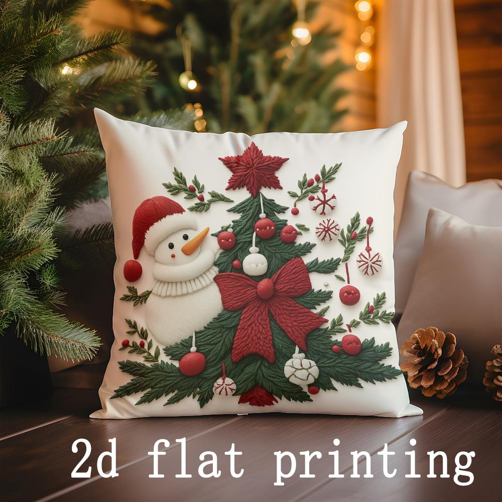 Home Decor Christmas-themed Gnome & Snowman Pillow Covers Pattern Cushion Cover Suitable for Sofa Bedroom Car Pillow Cover