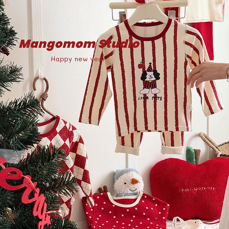 Children's New Year Warm Cotton Outfit: Birth Year Red Autumn Set for Boys and Girls