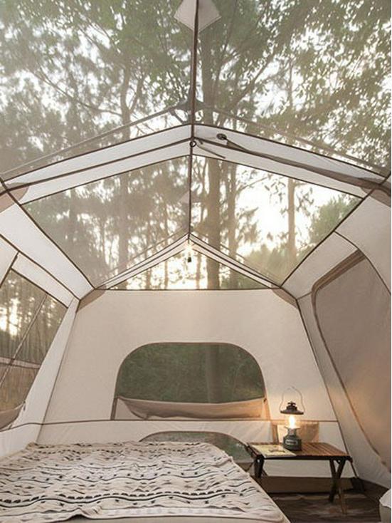 Silver-Coated Ridge 13 Automatic Tent - Dark Coffee, Two Rooms, One Hall, Outdoor Camping Gear.