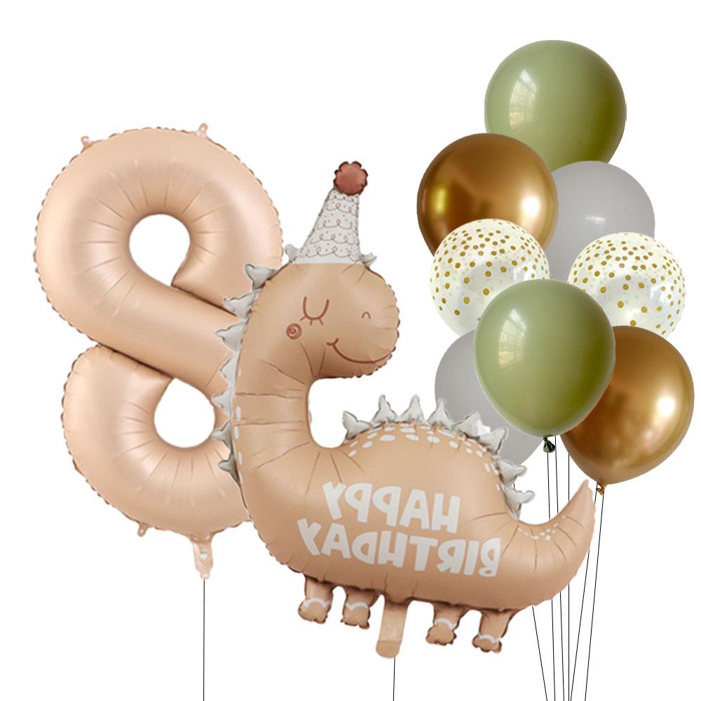 Retro Matte Caramel Colored Dinosaur Aluminum Film Number Balloon Set Happy Birthday Party Decoration Kids Background Photo Prop