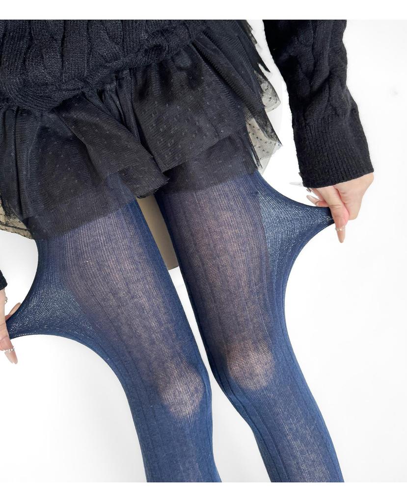 40-52kg Women Cotton Pantyhose 2025 Autumn Tights Oatmeal Color Wide Strip Navy Blue Vertical Pattern Transparent Leggings Micro