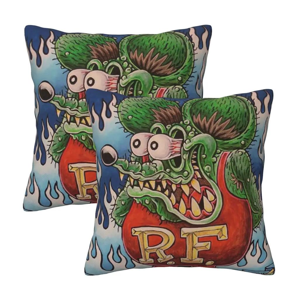 Rat Fink 2 Pcs Square Pillowcase Pillow Cover Cushion Decor Comfort Throw Pillow For Home Bedroom