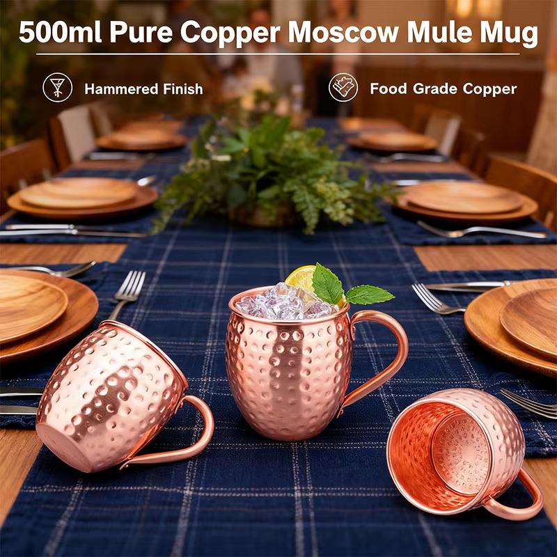 Pure Copper Moscow Mule Mug 350Ml 500Ml – Handcrafted Copper Cup For Cocktails, Mojitos, Whiskey, Beer – Classic Hammered Finish