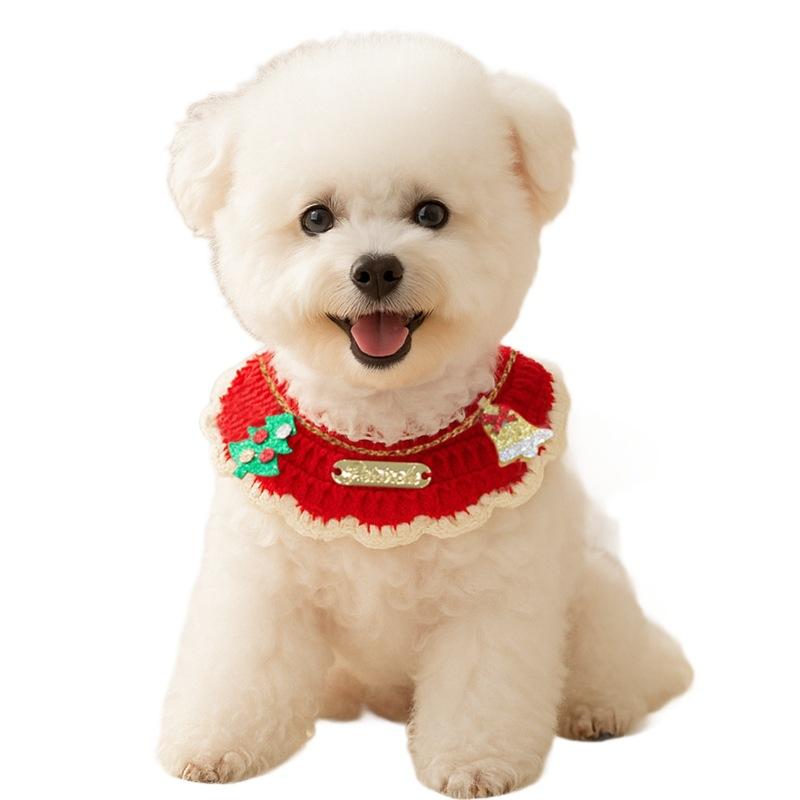 Pet Supplies Bib Hand Crocheted Snood Christmas Day Dog Cat Gold Label Saliva Towel Bib Collection