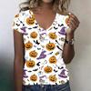 Women's V-Neck Halloween Print Lightweight Top for Spring and Summer