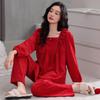 Pajamas Women'S Autumn And Winter Island Velvet Red Natal Year Women'S Thin Velvet Loungewear Suit Winter