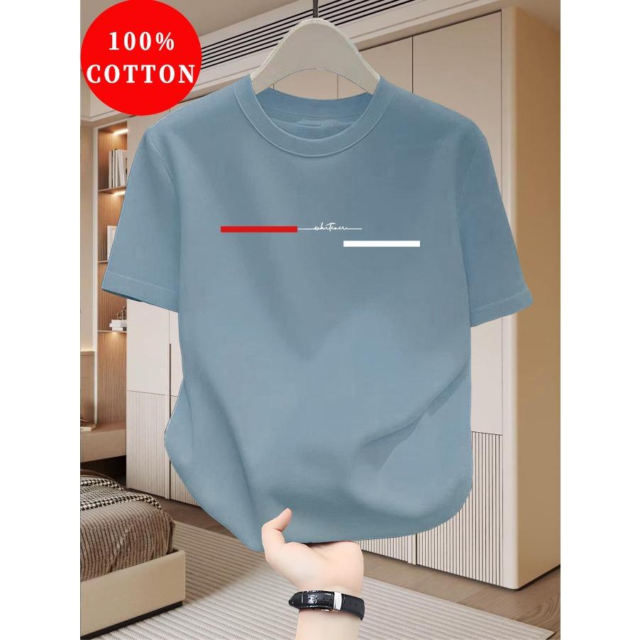 Men's 100% Cotton T-shirt New Trend Top Round Neck Cotton Breathable T-shirt Men's Summer Must-have