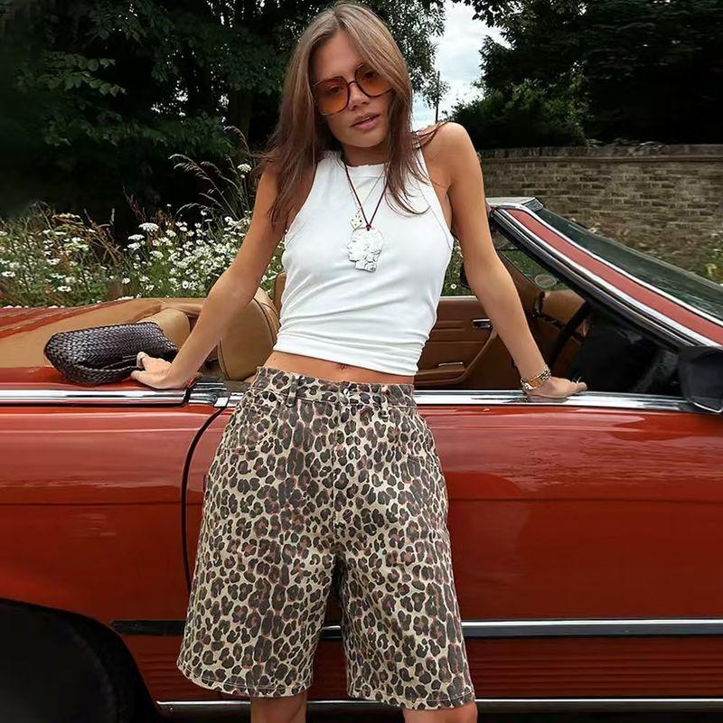 

Western Style New Fashion Leopard Print Print Shorts Casual Pants Leopard Print Casual Shorts Apricot color S