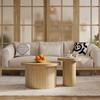 Coffee Table, Double Round Table, Side Table with Natural Wood Slats. Multifunctional Living Room Table