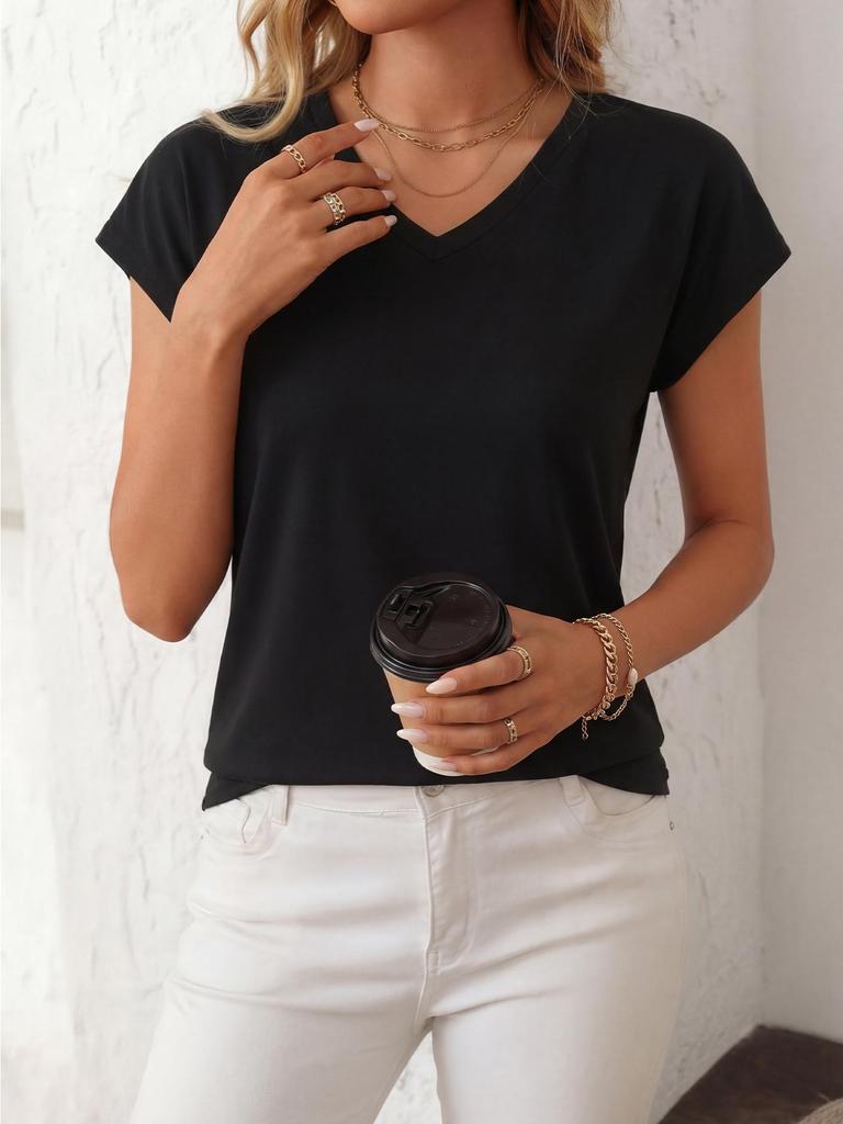 European and American V-neck Women's Summer Slim Fit T-shirt