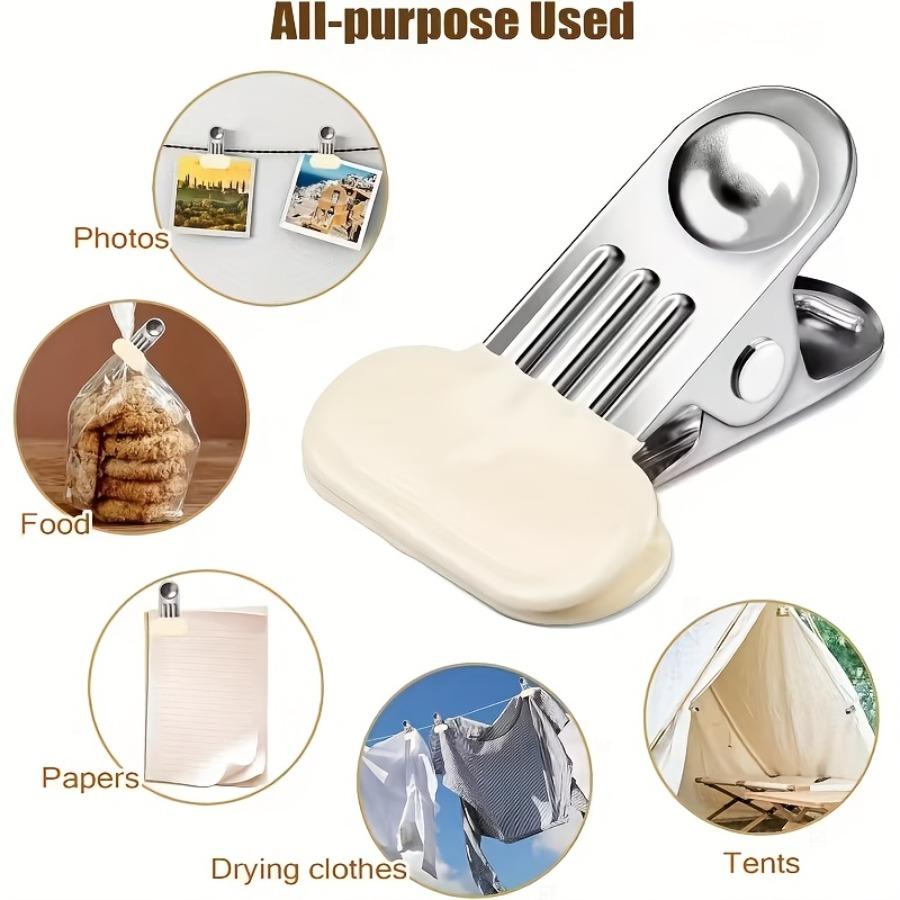 14pcs/7pcs Stainless Steel Food Bag Clips, Wide Size, Excellent Sealing, No-Mark Flat Mouth Clips, Stainless Steel Windproof Clothes Drying Clips
