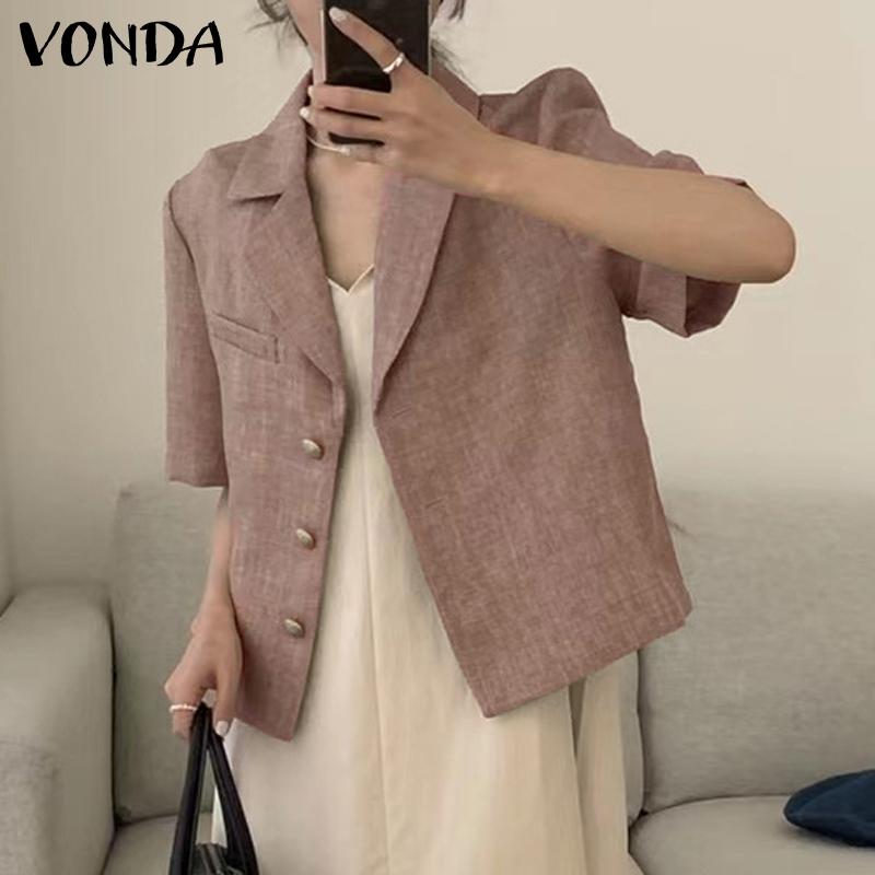 

VONDA Женский блейзер с коротким рукавом, повседневные свободные топы