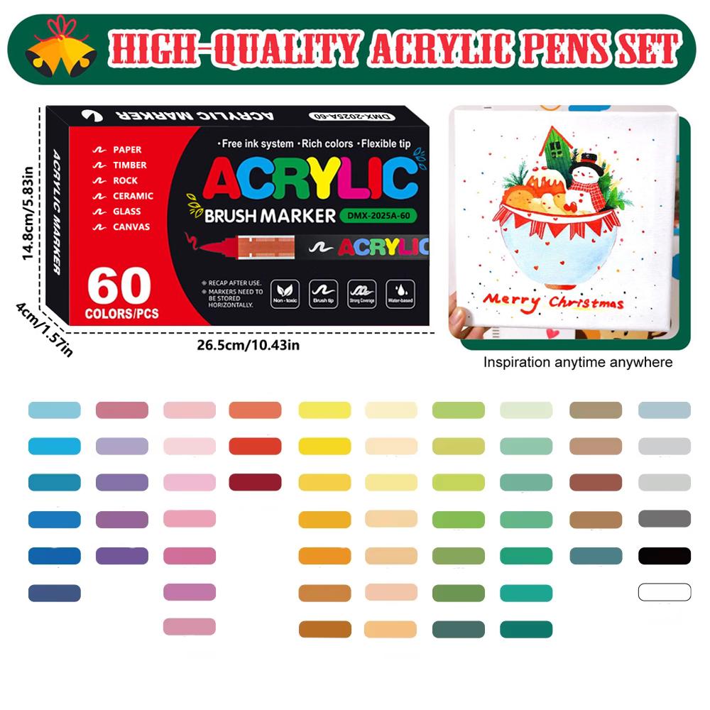 12/24/36/48/60/72 Colori Pennarelli Acrilici Pennarelli a Pennello per Tessuto Pittura su Roccia Penna Pietra Ceramica Legno Fai da Te Biglietti Materiale Artistico