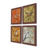 Floral & Birds Theme Framed Painting/Posters for Room Decoration, Set of 4 Brown Frame UV Textured Art Prints/Posters for Living Room