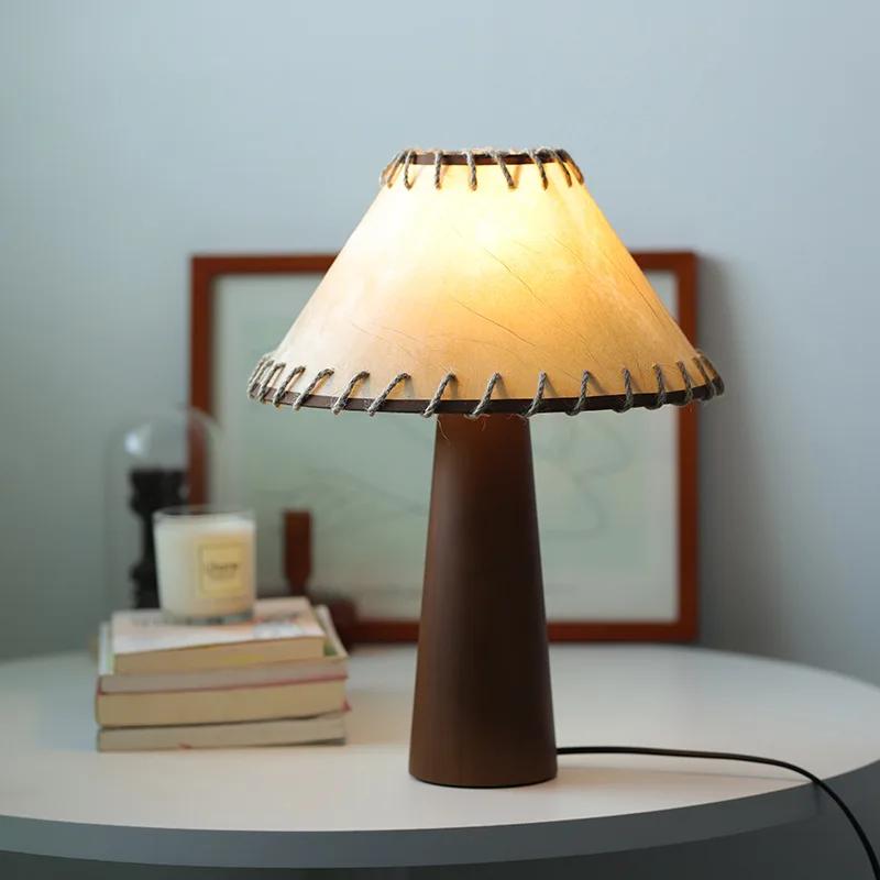 Solid Wood  Retro Fabric Desk Lamp Indoor Decor Atmosphere Bedroom Bedside  Living Room Tea Room Study Lamp
