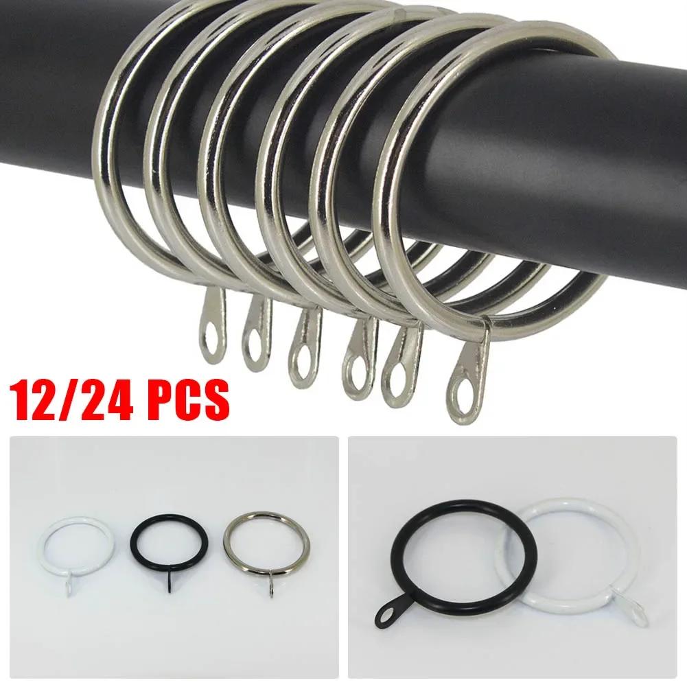 12/24 Pcs Metal Curtain Rings Hanging Hooks For Curtains Rods Pole-Voile Heavy Duty Rings Fit Up To 25 TO 37 Mm Curtain Rods