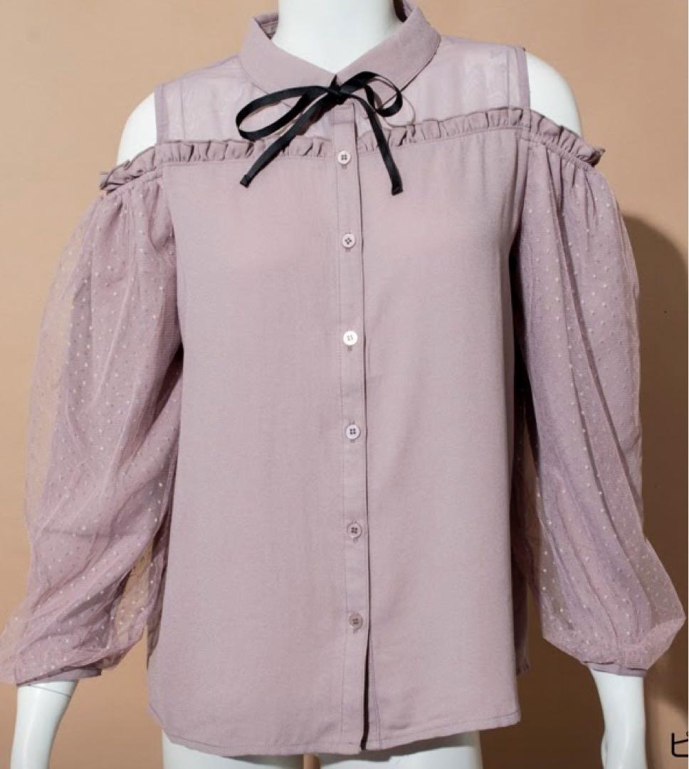 

[Б/У] Блузка с лентами, длинные рукава, рубашка с открытыми плечами, кружево в горошек, болезненно милый, мечтательный, массовое производство, мина