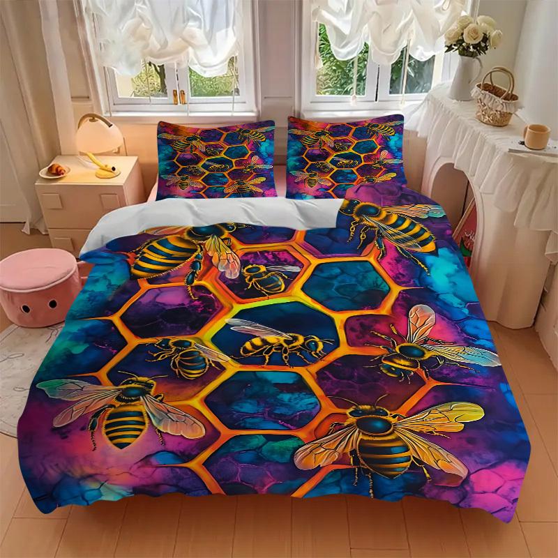 3pcs Bee Hive Bedding Set, Includes Without Pillow Inserts, Soft Comfortable Bedding Set,All-Season Use a0924059