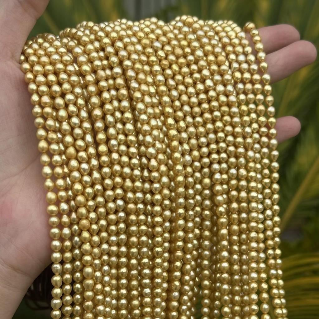Collar Irregular Barroco de Perlas Doradas de Agua Dulce Natural Optimizadas 4-5 mm Materiales para Manualidades