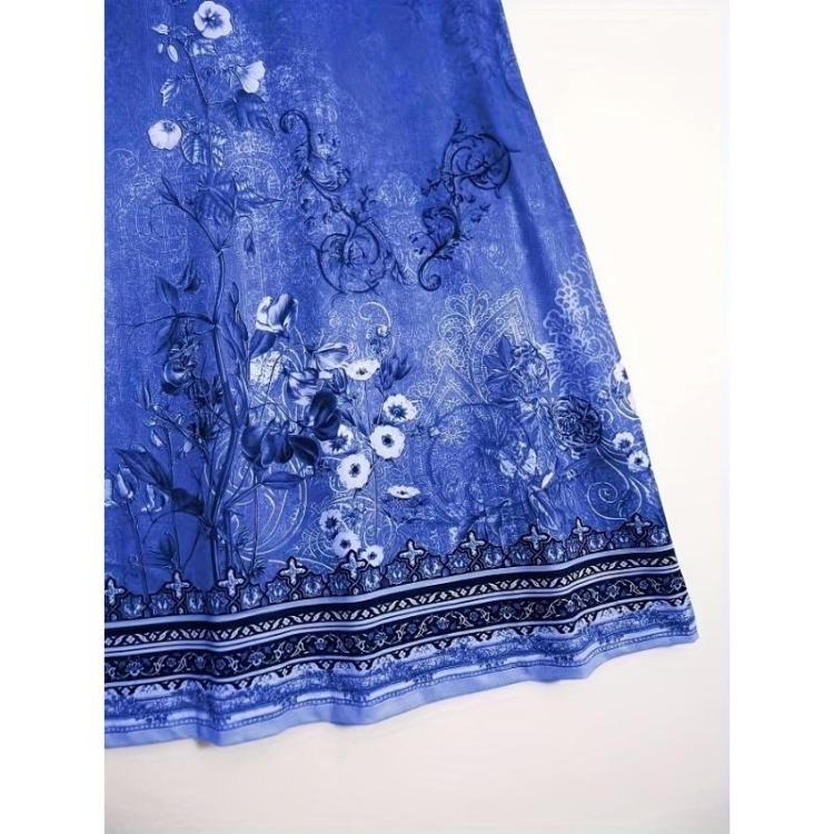 Women Casual Midi Dress Notched Neck Floral Print Sleeveless Clothing