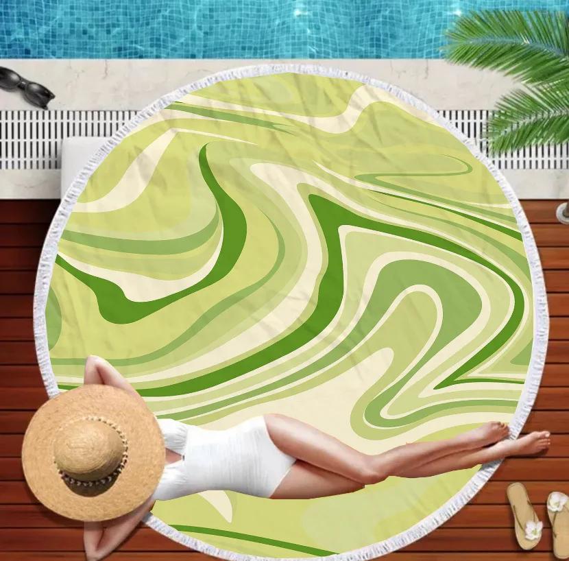 Serviette de Plage Ronde Mandala Marin Monde Sous-Marin Épaisses Serviettes de Douche Bain Microfibre Été Bouée de Natation Tapis de Yoga 3D Avec Pompons