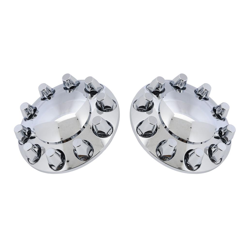 Pair of Chrome Front Axle Cover Set Glossy Wheel Hub Caps with 33mm Lug Nut Covers for Trucks Trailers Vehicles