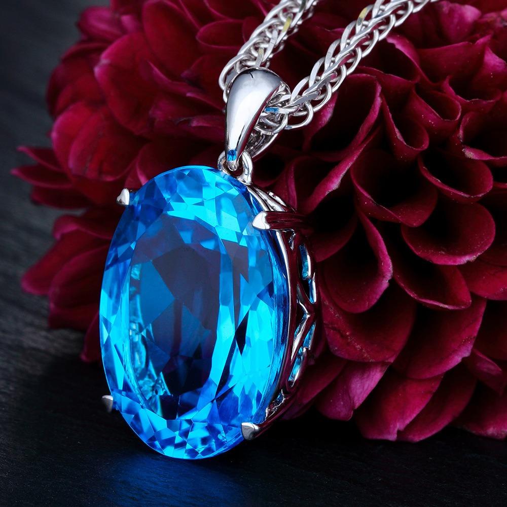 Rhine River Blue Topaz and Sapphire Sterling Silver Pendant Necklace for Women