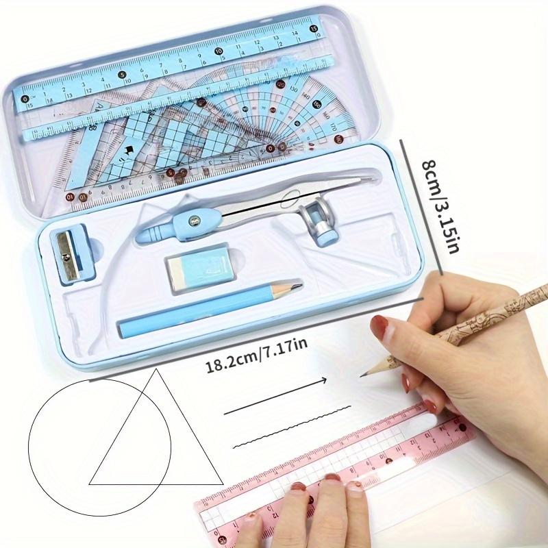 8pcs/Set, Ruler Compass Pencil Set, Geometry Math Drawing Stationery, School Supplies