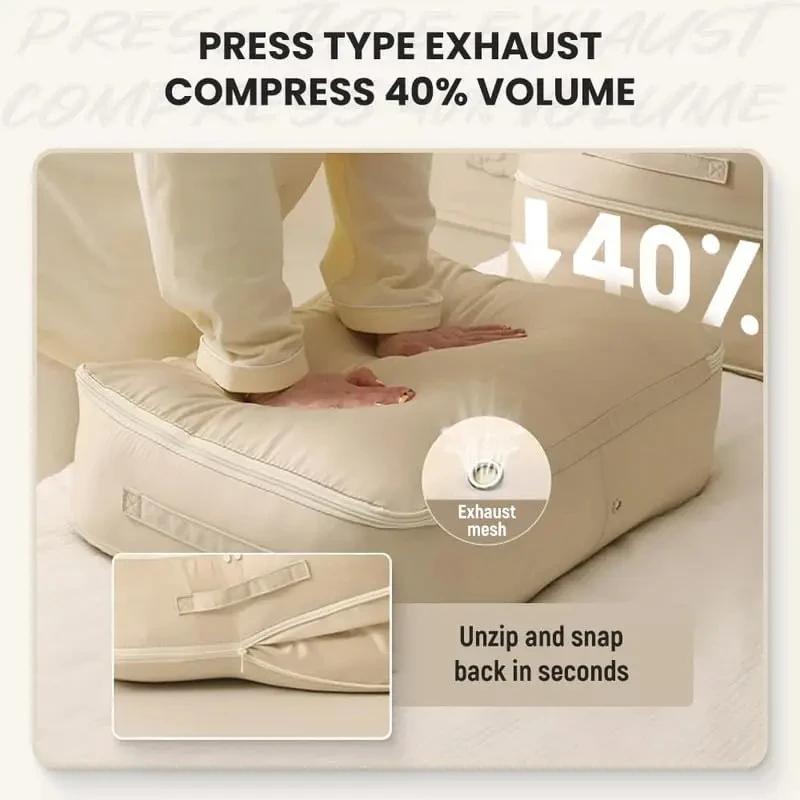 Heavy-Duty Self-Compressing Storage Bag - Portable Organizer for Clothes, Blankets & Quilts, Ideal for Closet Organization