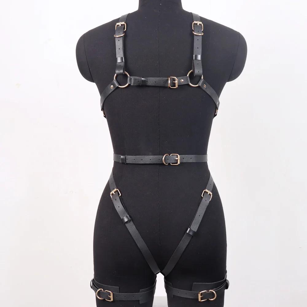 Harnais Sexy Lingerie pour Femmes Sangles de Bondage Corps Entier Harnais en Cuir Corset Cage Porte-jarretelles Bas Ceinture d'Épée Vêtements Gothiques